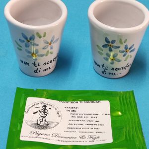 a - BICCHIERINI DI CERAMICA DECORATI A MANO  CON BUSTA DA 50 SEMI DI NON TI SCORDAR DI ME